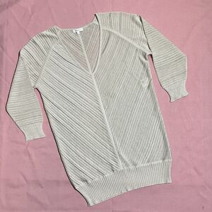 Vintage Escada Top Margaretha Ley Silver Blouse Long Sleeve Size 34 Semi Sheer